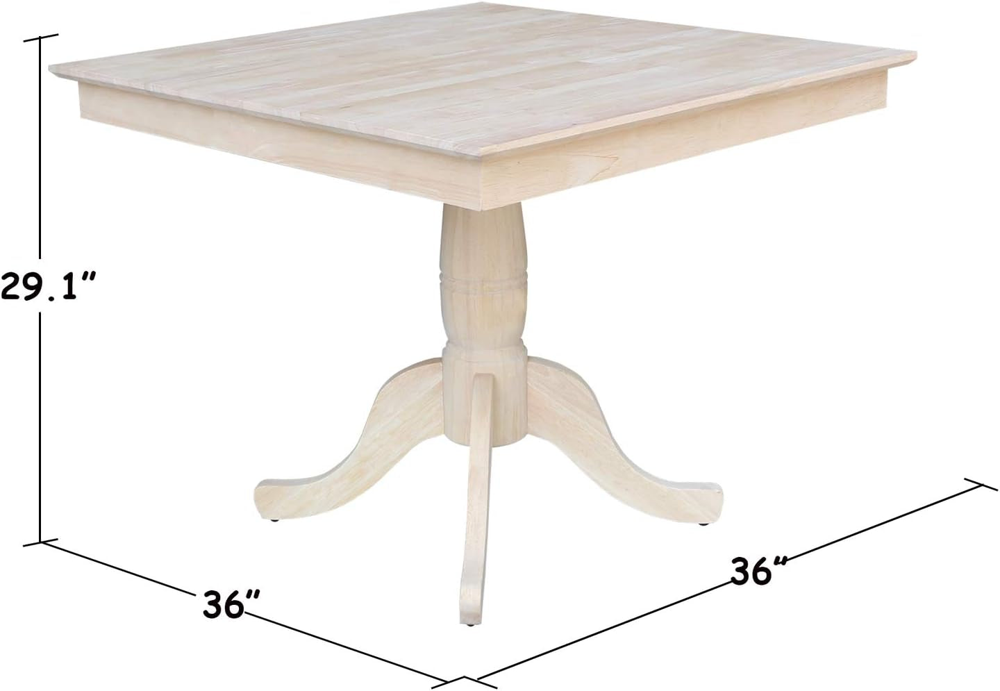 36" X 36" Natural Solid Wood Square Top Pedestal Table - 29.9" Height