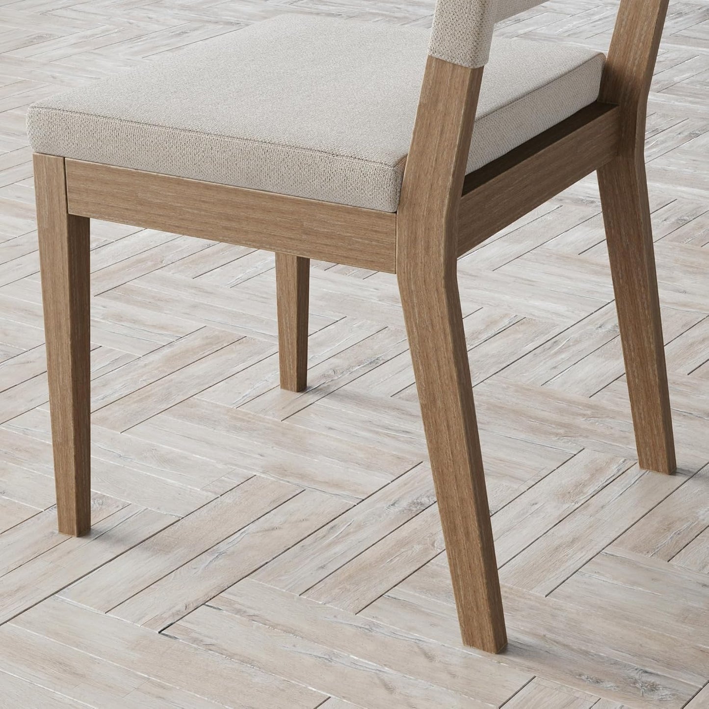 Linus Modern Upholstered Dining Chair with Solid Rubberwood Legs in a Wire-Brushed Light Brown Finish, Natural Flax/Brown