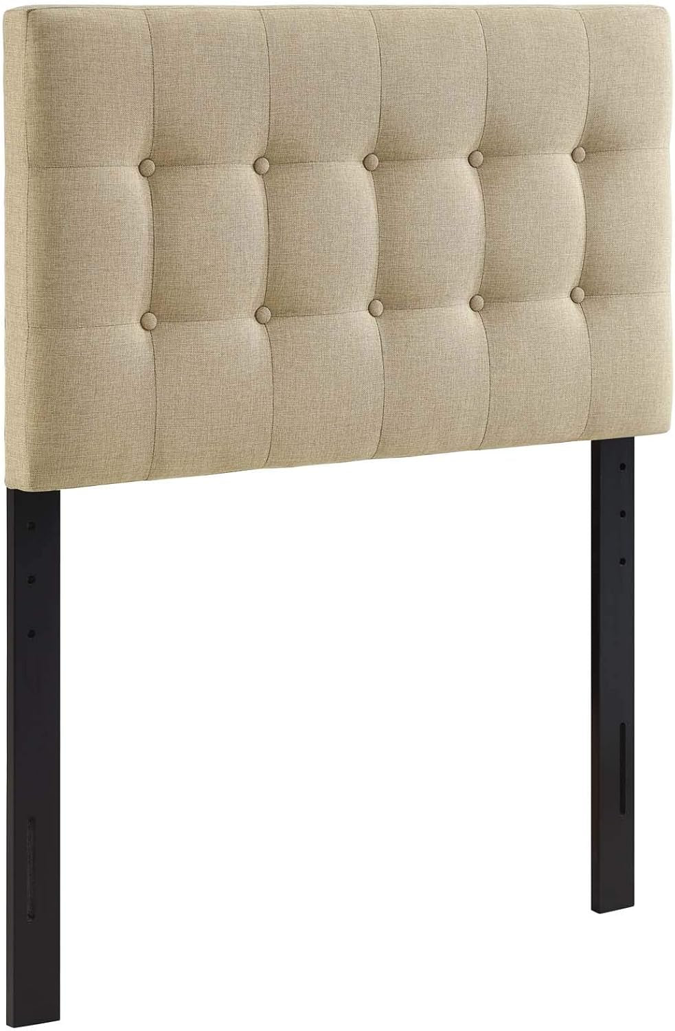 Emily Tufted Button Linen Fabric Upholstered Twin Headboard in Beige
