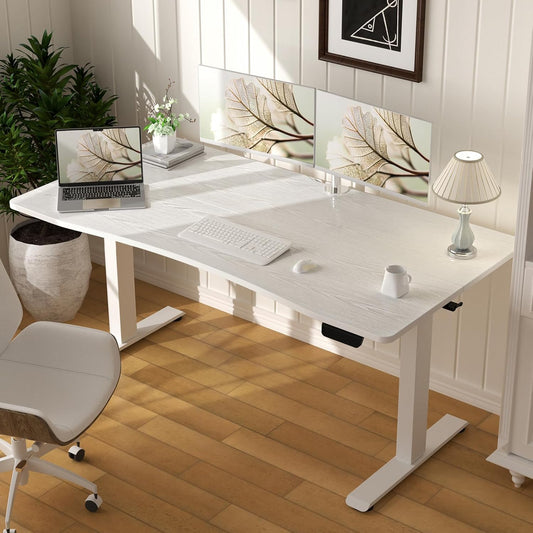 55 X 28 Inch Electric Standing Desk with Adjustable Height, Sit to Stand Computer Table for Study, Work or Gaming, Home Office Desk White