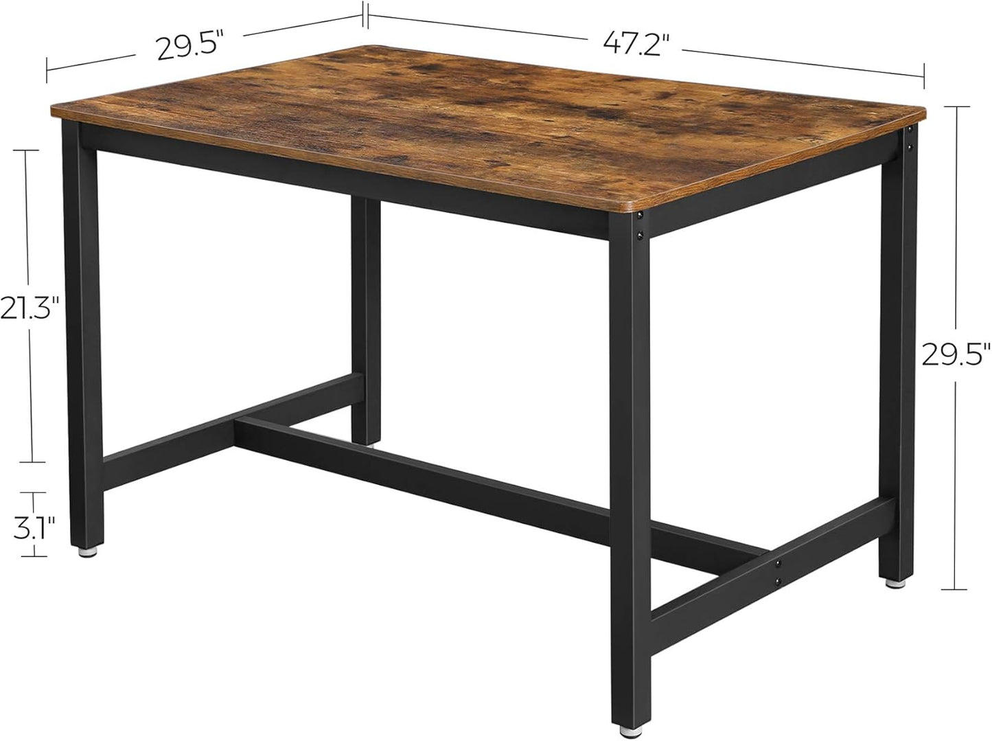 47 Inches Dining Room Table for 4, Industrial Style with Heavy Duty Metal Frame, 47.2 X 29.5 X 29.5 Inches, Brown
