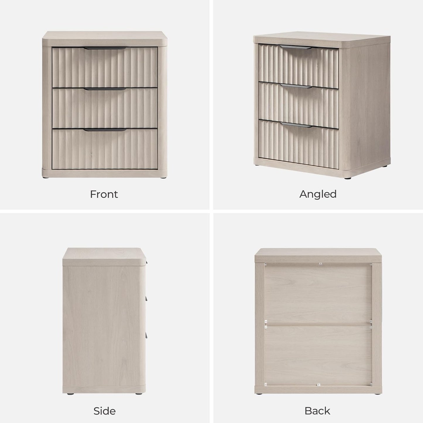 Night Stand Set of 2 Nightstands with 3 Drawers Storage Bedside Table Large Fluted Bed Side End Table Modern 25.6" Tall Wide Night Stands for Bedroom Living Room Sofa Couch Office, White Alder