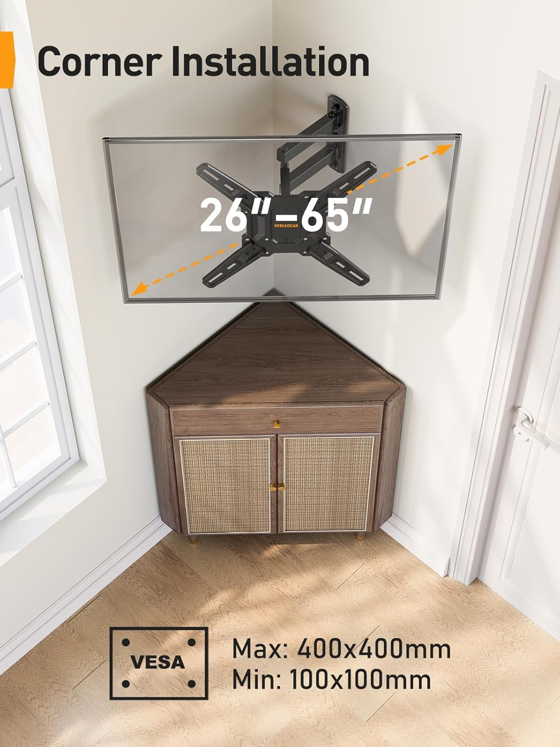 Full Motion TV Mount for Most 26–65 Inch Flat or Curved Tvs up to 82 Lbs, Wall Mount TV Bracket with Articulating Arms, Tool-Free Tilt, Swivel, Extension, Max VESA 400X400Mm, PGMF3