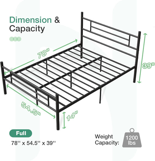 Full Size Bed Frame with Headboard and Footboard, 14 Inch Metal Platform Bed Frame, under Bed Storage, Strong Metal Slats Support, Mattress Foundation No Box Spring Needed