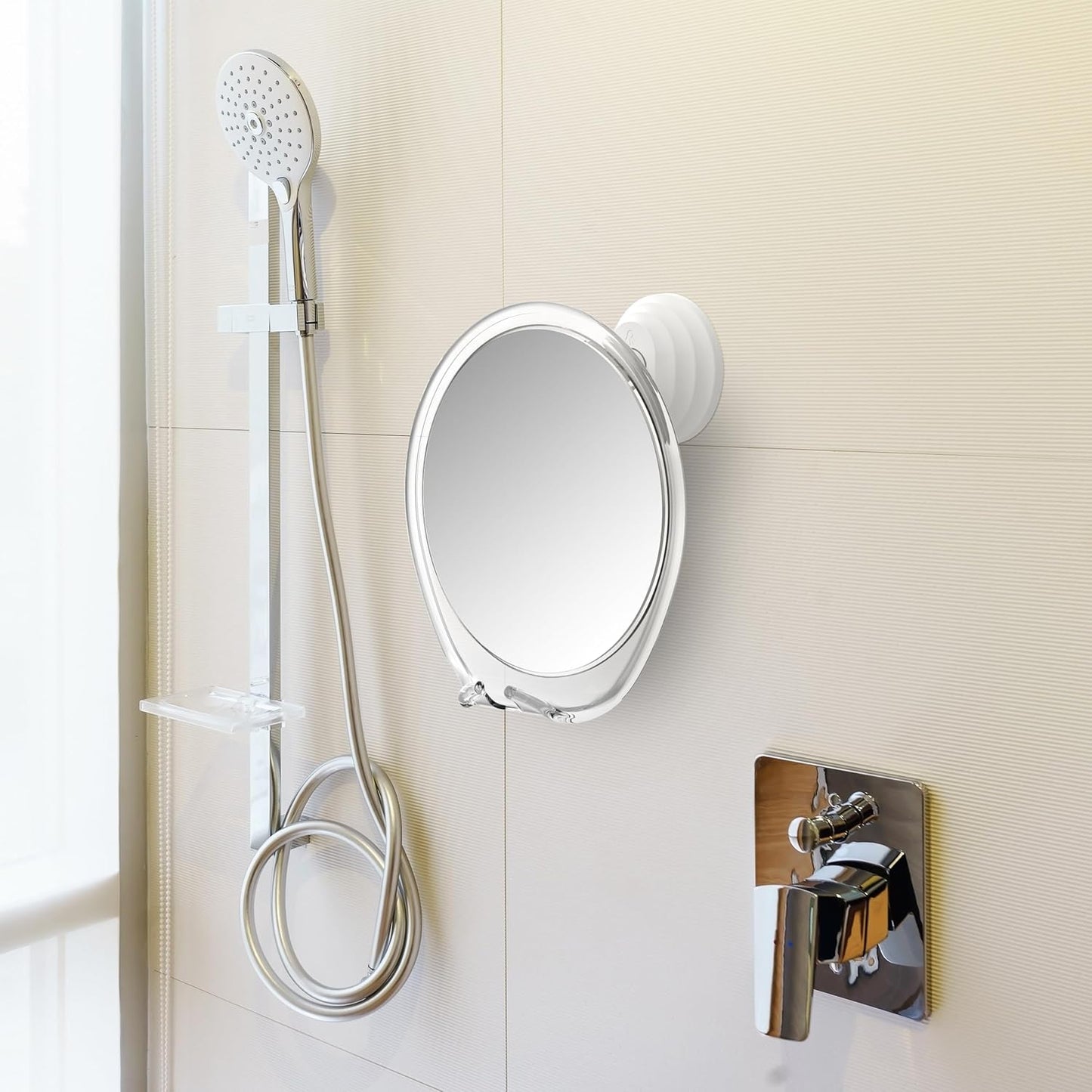 Fogless Shower Mirror with Suction Mount & Swivel – Anti-Fog Acrylic Bathroom Mirror for Shaving – Built-In Razor Holder, Easy Install, Home Shower Accessory (White)