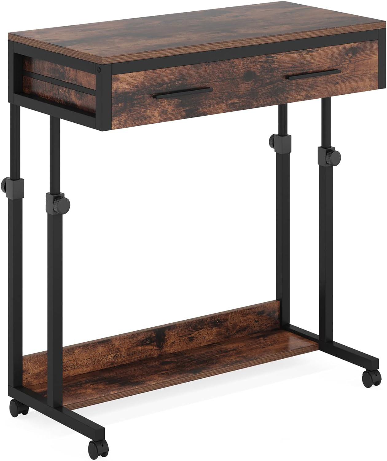 Portable Desk with Drawers, Mobile Laptop Desk with Wheels, Sofa Side Table Small Portable Standing Rolling Table for Home Office