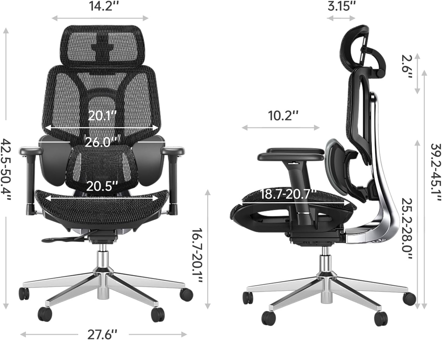 E3 Air Ergonomic Office Chair, Big and Tall Office Chair - with 3-Zone Dynamic Lumbar Support, 3D Adjustable Headrest, 3D Adjustable Armrests, Swivel, Black(No Footrest)