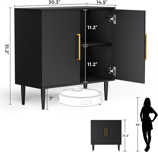 Modern Storage Cabinet, Free Standing Buffet Cabinet, Black Sideboard and Buffet Storage, Wood Accent Furniture for Living Room, Hallway, Entryway, Dining Room (1, Black)