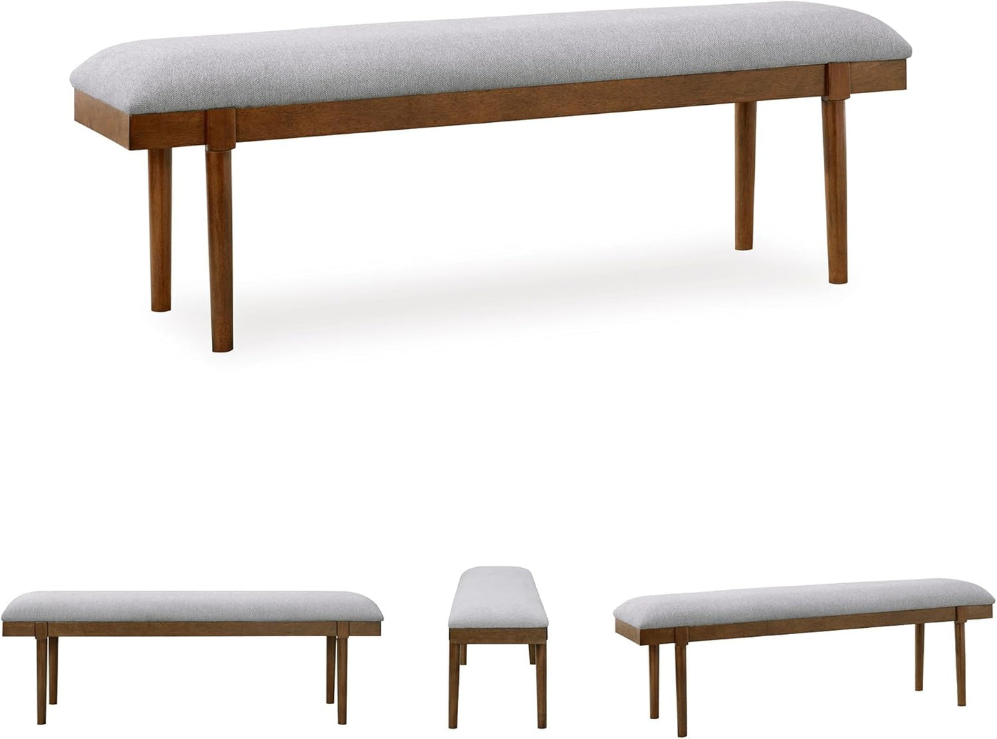 Lyncott 59" Upholstered Solid Wood Frame Dining Bench, Gray/Brown