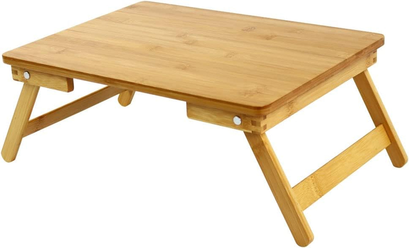 100% Bamboo Laptop Desk Flat Surface Lap Stand Table with Folding Legs Portable Table Bed Tray for Workstation Computer Writing Studio (Natural)