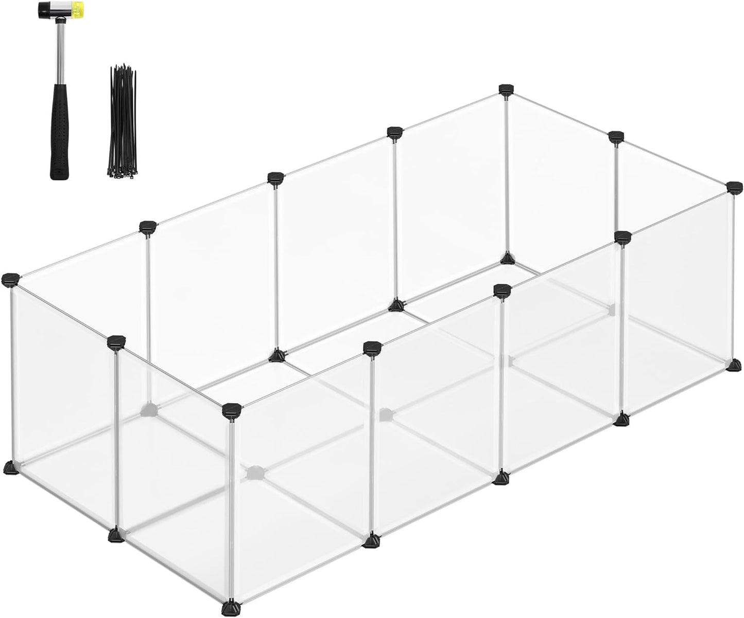 20 Panels Pet Playpen with Floor, Small Animal Playpen, Pet Fence Indoor, DIY Plastic Enclosure for Guinea Pigs, Bunny, Hamsters, Hedgehogs, 49.2 X 24.8 X 16.5 Inches, White ULPC001W01