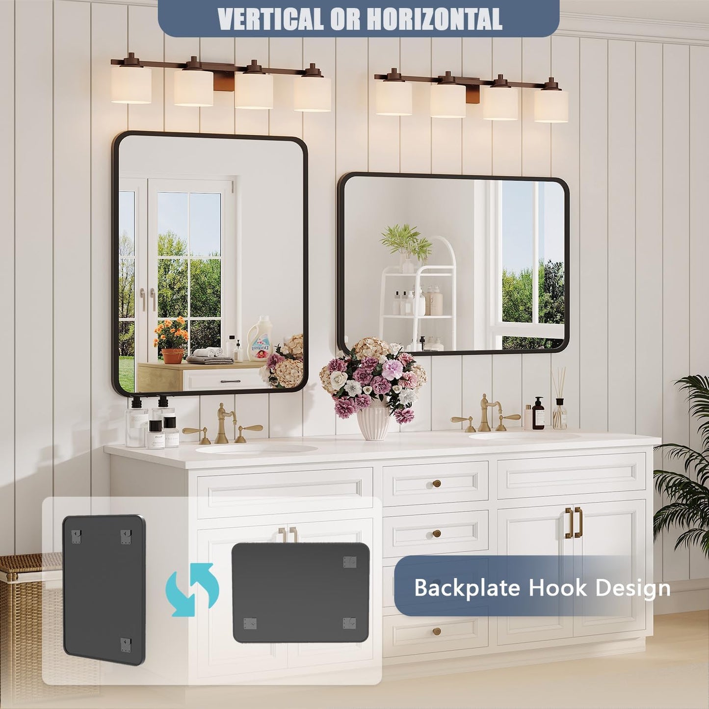Black Bathroom Mirror for over Sink - 22×30 Rectangle Bathroom Vanity Mirror Wall Mounted with Matte Aluminum Frame & Rounded Corners, Shatterproof Tempered-Glass, Horizontal/Vertical