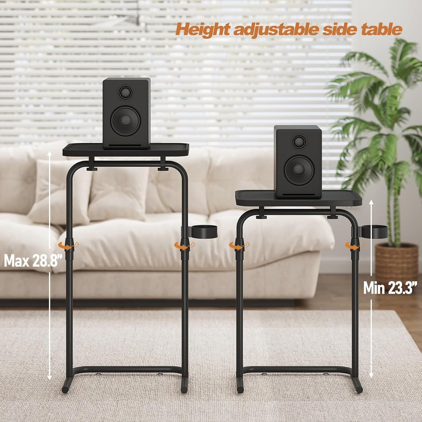 C Shaped End Table with Tiltable Surface, Adjustable Height Side Table, Slide under Couch Table TV Tray for Eating, Sofa Tray for Livingroom, Bedroom White TB01BW091