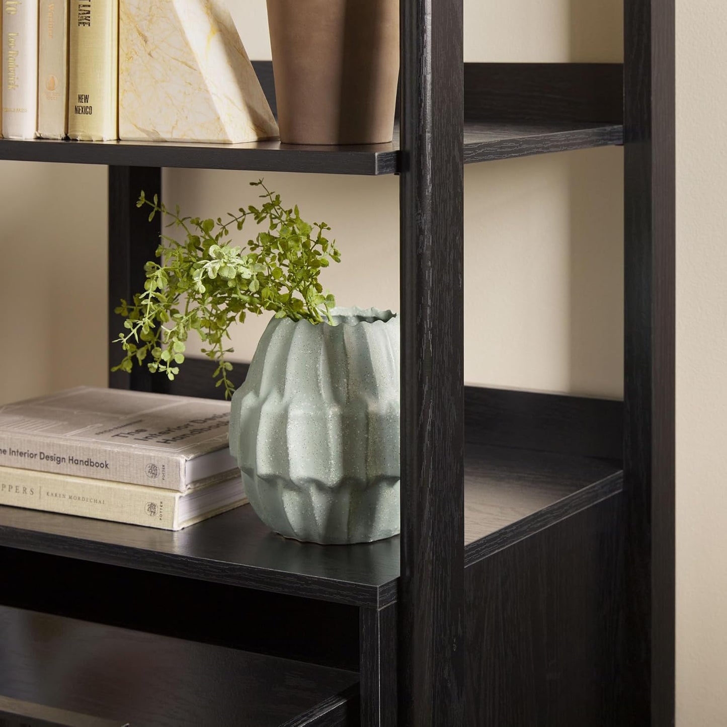 Transitional Reeded Narrow Open Bookshelf with Drawer Home Office Living Room, Bedroom, 4-Shelf Bookcase with Bottom Storage, 22 Inch, Black