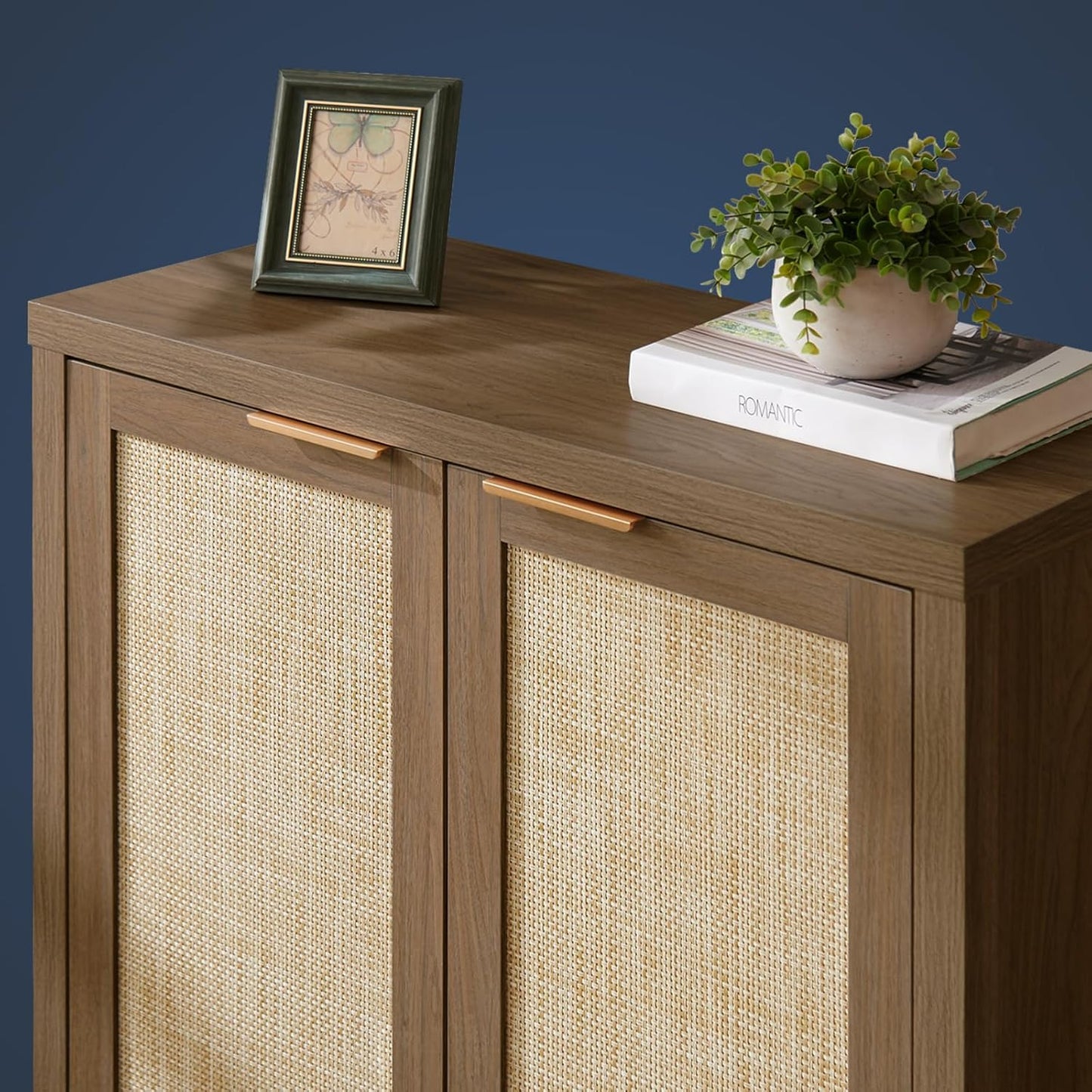 Hampstead Storage Sideboard Cabinet with Rattan Doors and Adjustable Shelves, Buffet Kitchen Cabinet Cupboard Console for Living Room