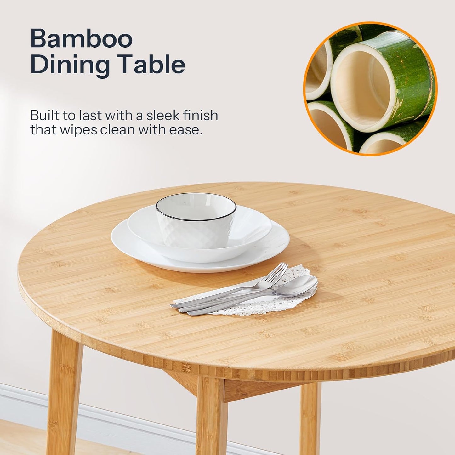 Bamboo Dining Table, round Dining Table for 2, 27.5" Kitchen Table for Small Space, Writing Table, Easy to Assemble, for Dining Room, Living Room, Office, Kitchen, Apartment, Natural YL71CZ01G1