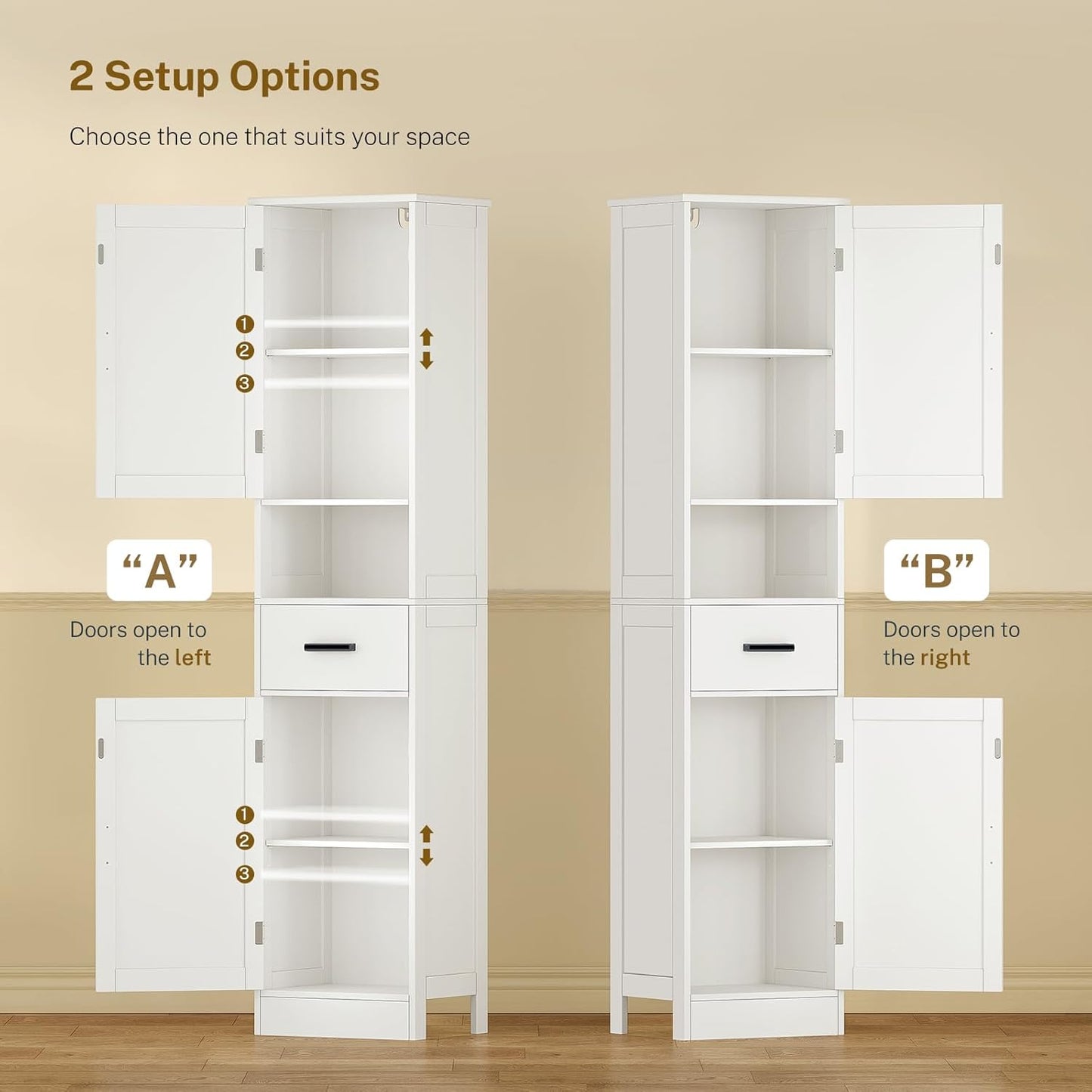 67" H Tall Bathroom Storage Cabinet with 2 Barn Doors and 1 Drawer, Narrow Bathroom Cabinet, Narrow Storage Unit, Adjustable Shelves, Floor Cabinets for Living Room, Kitchen, Forest Green