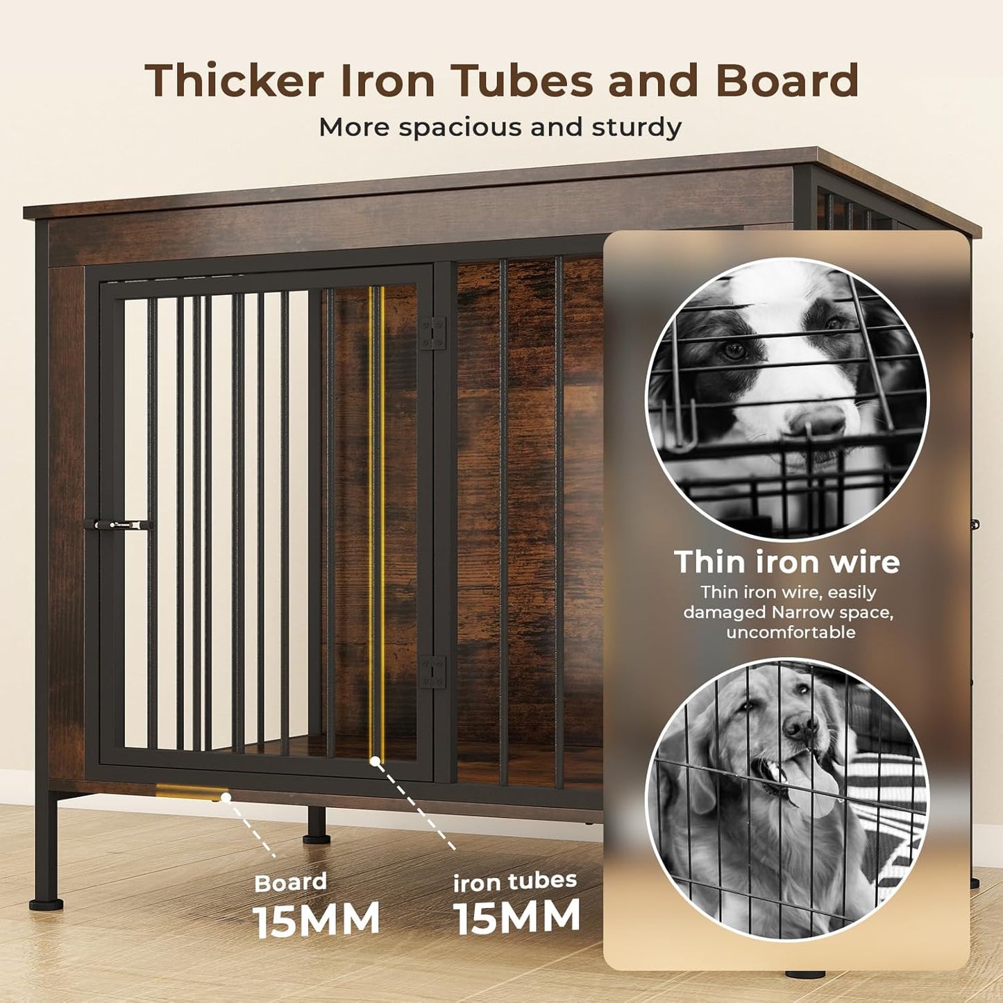 38 Inch Wooden End Table Dog Crate Furniture with Multiple Secure Locks, Heavy Duty Indoor Dog Kennel for Medium Dogs, Decorative Pet Cage for Home Use,Aged Black