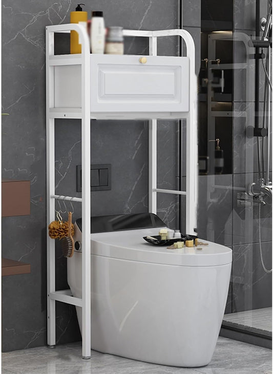 Metal Frame Over-The-Toilet Bathroom Rack Storage Cabinet with Open Shelves Neat & Sturdy Toilet Stand for Bathroom Laundry Room Heavy Duty(White)
