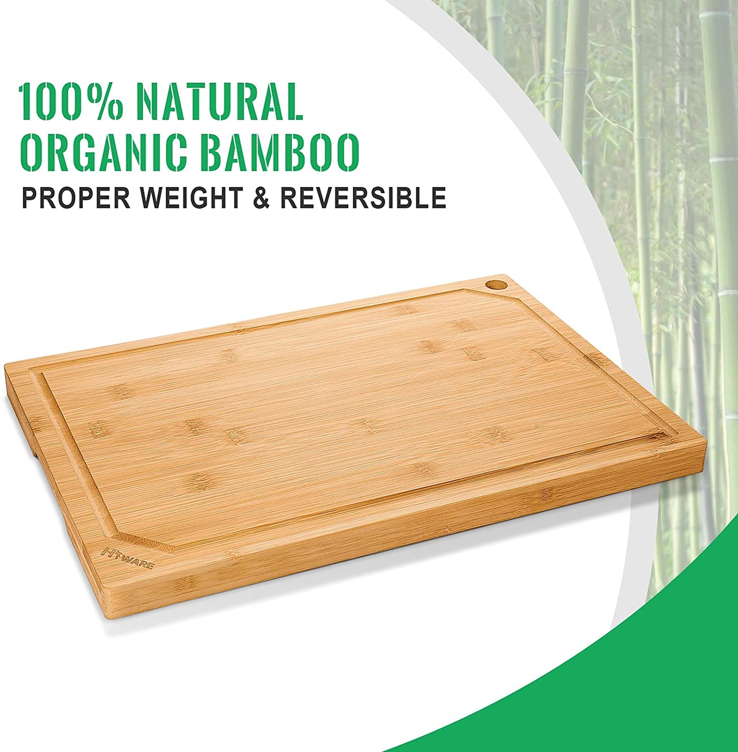 Extra Large Bamboo Cutting Board for Kitchen, Heavy Duty Wood Cutting Board with Juice Groove, 100% Organic Bamboo, Pre Oiled, 18" X 12" X 0.6"