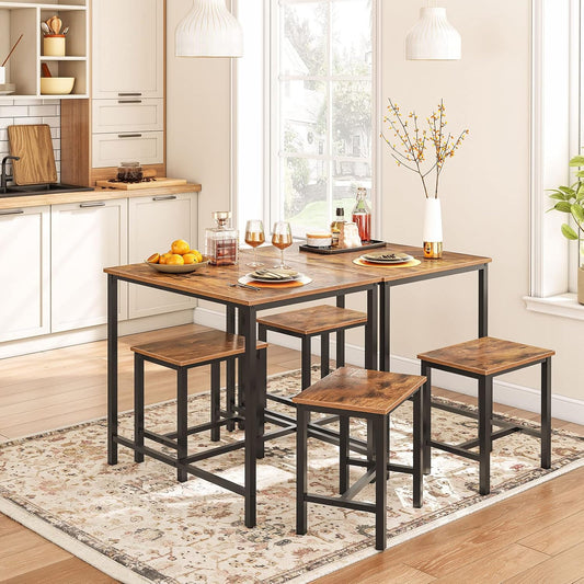 3-Piece Industrial Dining Table Set, Kitchen Table, Space Saving Dinette for Kitchen, Dining Room, Small Space, Breakfast Nook, Living Room, Party, Rustic Brown and Black BF75CZ01G1