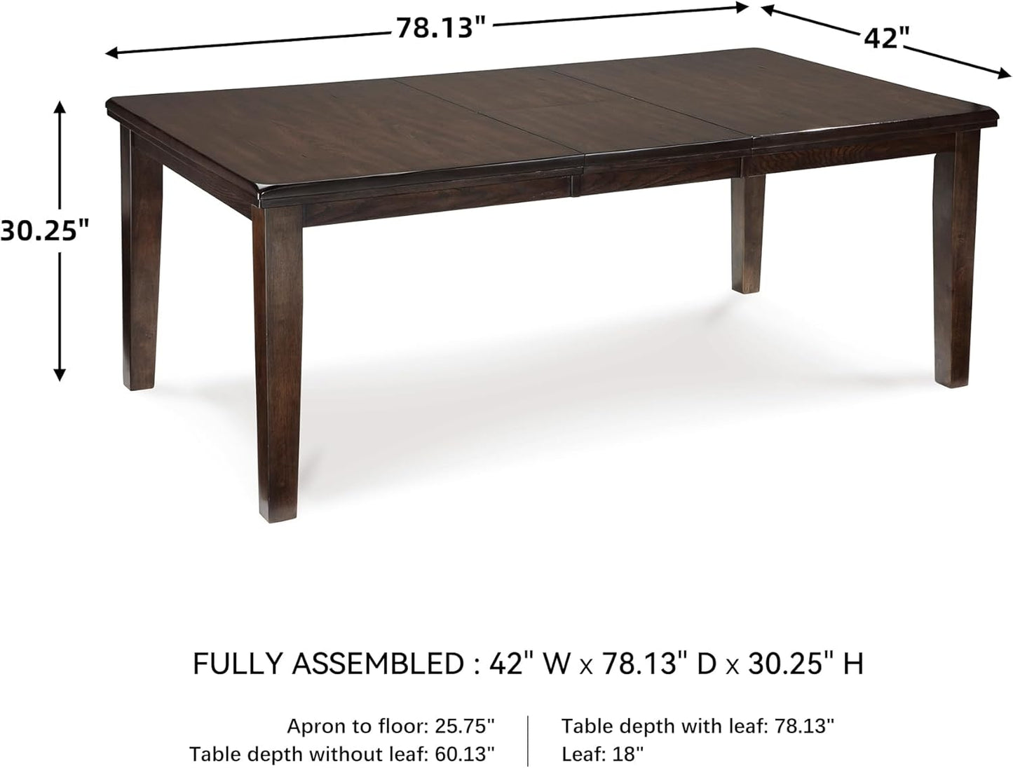 Haddigan Traditional Rectangular Dining Extension Table, Seats up to 8, Dark Brown