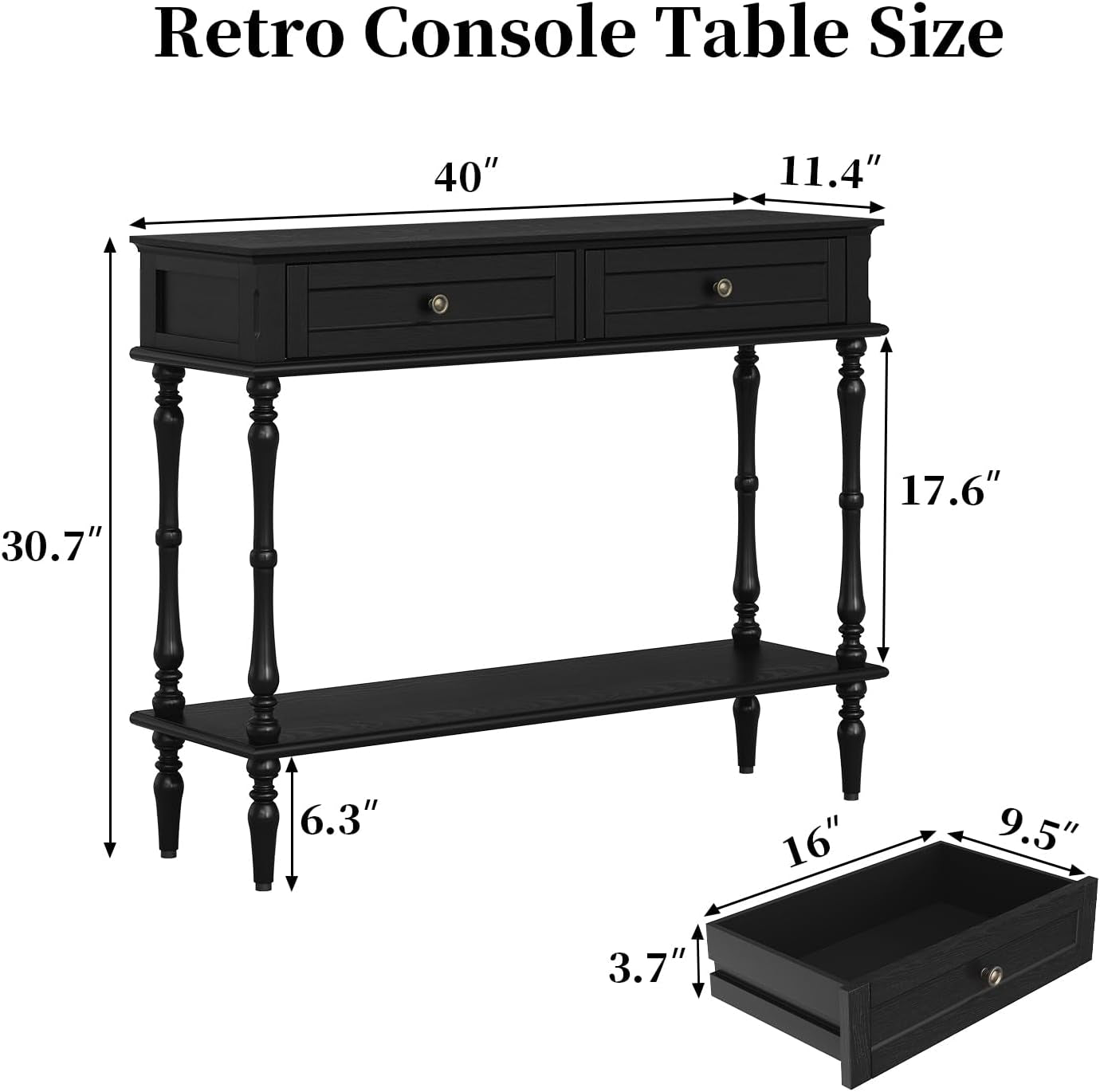Console Table for Entryway with 2 Drawers-Minimal Assembly,Retro Entryway Tables with Storage Cabinets and Open Shelf,Narrow Long Couch Table behind Sofa for Living Room,Foyer,Hallway,Black