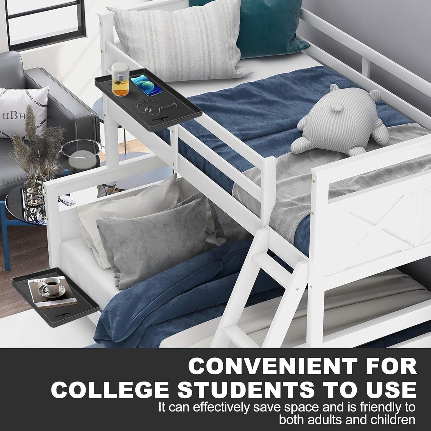Bedside Shelf for Bunk & Loft Beds,College Dorm Room and Kids Room Essentials,Bed Side Table Tray Organizer,Clip on Nightstand,Black