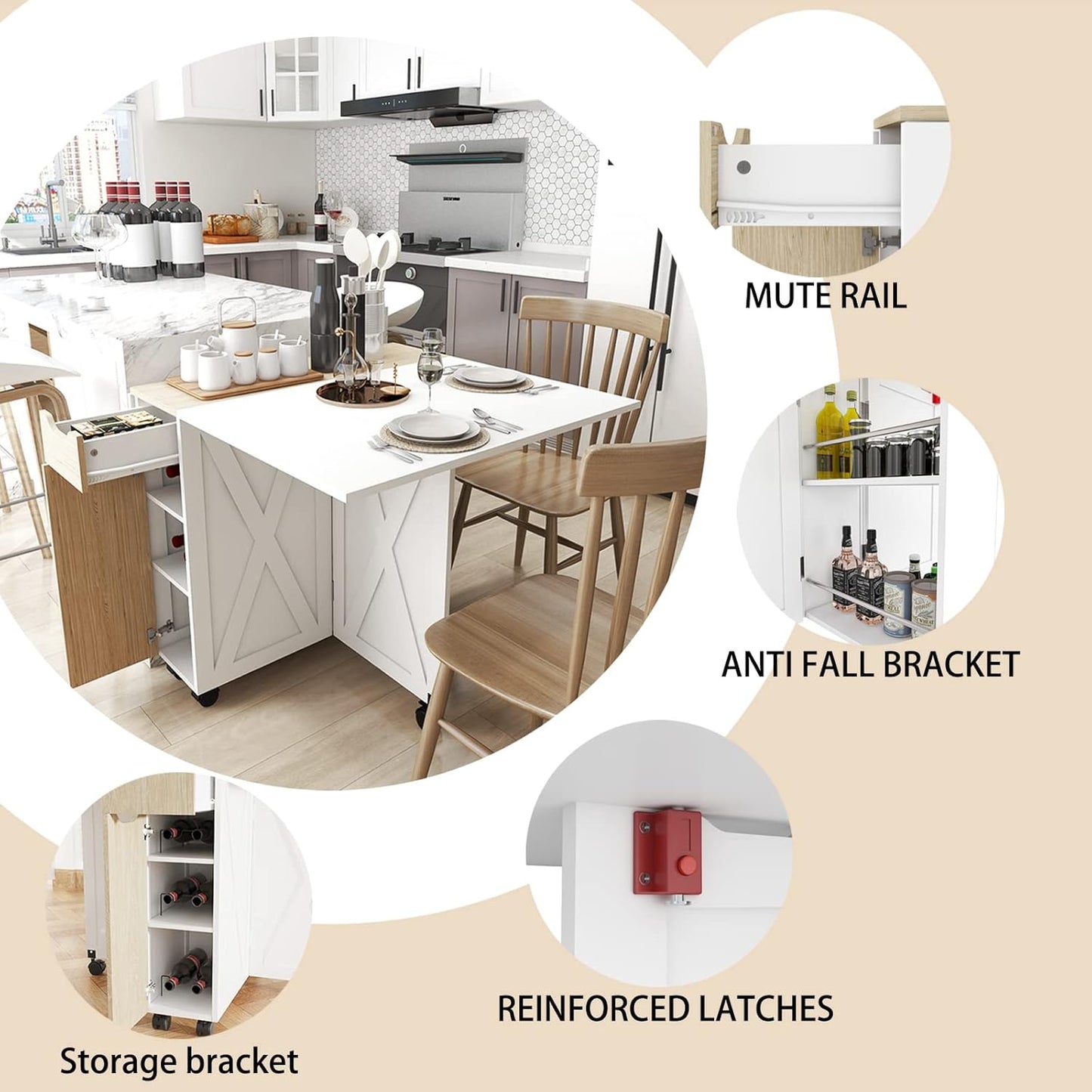 Folding Dining Table, Small Dining Table, Space Saving Dining Table with 6 Wheels, Kitchen Table Sewing Table for Small Spaces (White)