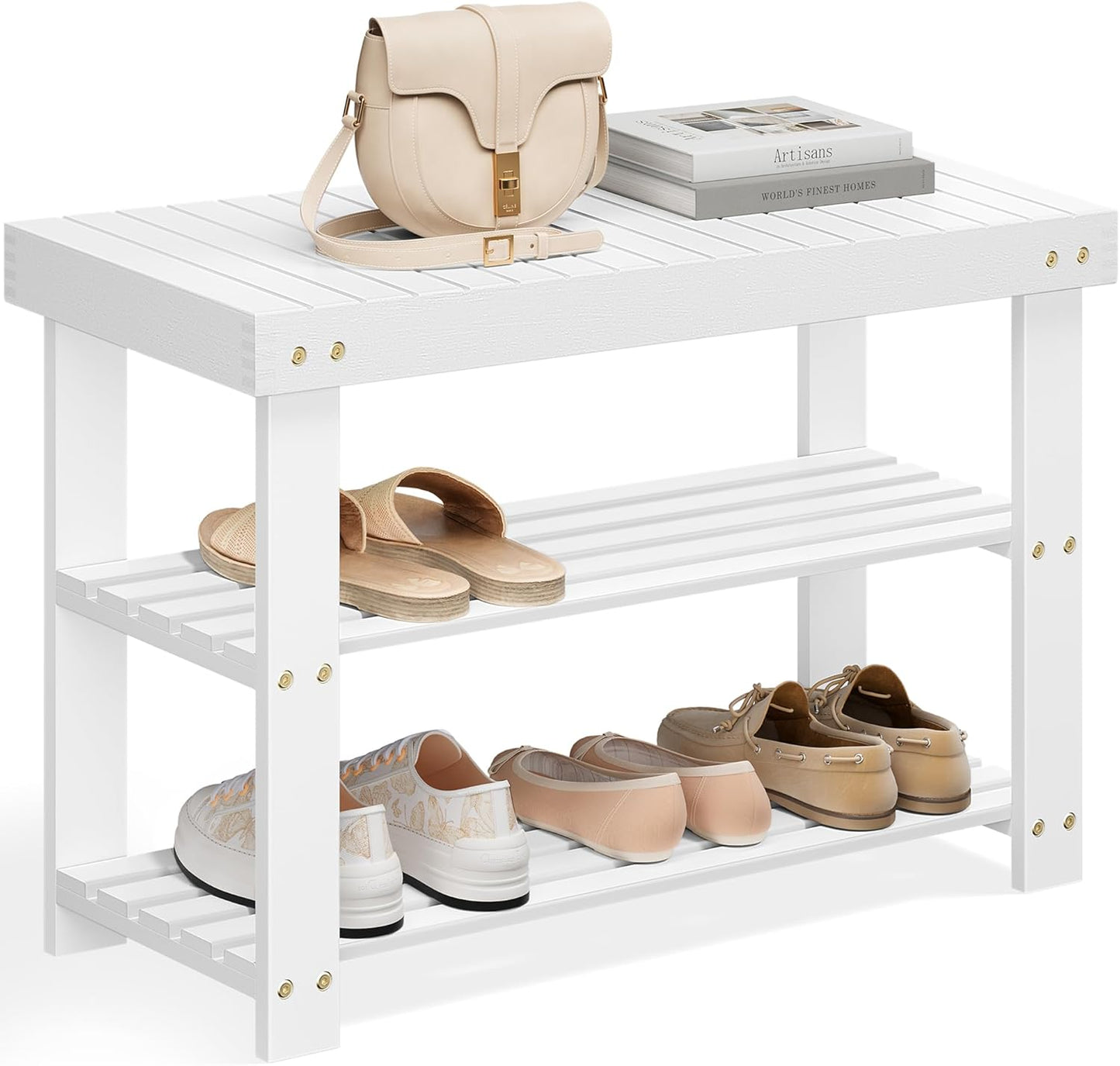 Shoe Rack Bench, 3-Tier Bamboo Shoe Storage Organizer, Entryway Bench, Holds up to 286 Lb, 11.3 X 27.6 X 17.8 Inches, for Entryway Bathroom Bedroom, Ink Black ULBS04H
