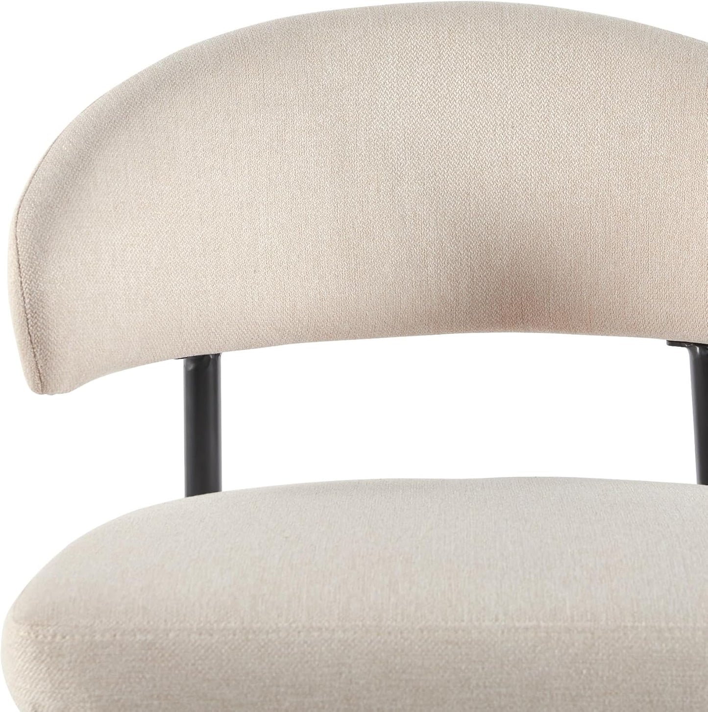 Modern Curved Back Upholstered Dining Chair with High-Performance Woven Upholstery and Powder Coated Steel Base, 2Pk, Ivory