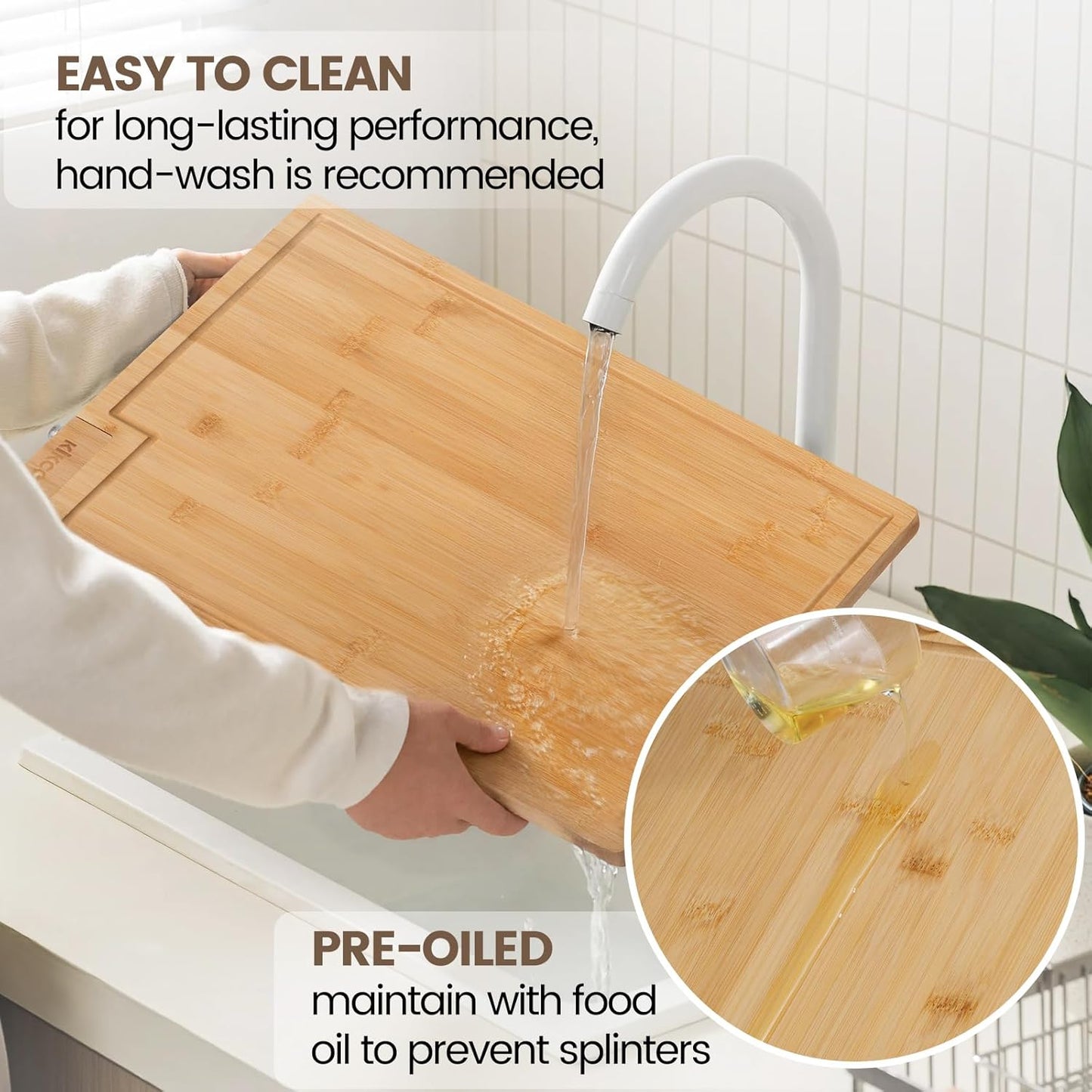 Bamboo Cutting Boards for Kitchen, Extra Large Wood Cutting Board with Rotating Kickstand & Juice Groove, Wooden Chopping Board for Meats Veges Fruits, Heavy Duty Serving Tray, 17 X 11.3 Inch