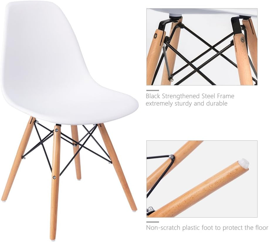 Modern Style Dining Chair Mid Century Modern DSW Chair, Shell Lounge Plastic Chair for Kitchen, Dining, Bedroom, Living Room Side Chairs Set of 4(White)
