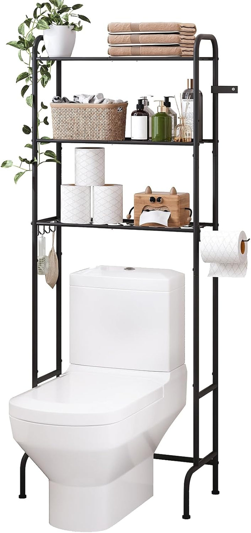 Over the Toilet Storage,3-Tier Heavy Duty Metal Bathroom Organizer, Freestanding Space Saver with Wide Shelves for Towels & Toilet Paper (White)