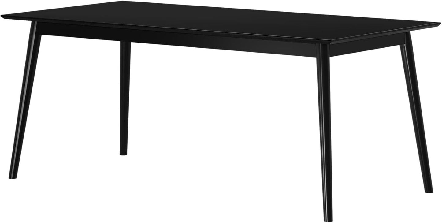 72 Inch Mid Century Modern Dining Table, Solid Wood Kitchen & Dining Room Table for 6, Minimalist Table for Dining Room, Rectangular Dinette Table, Black