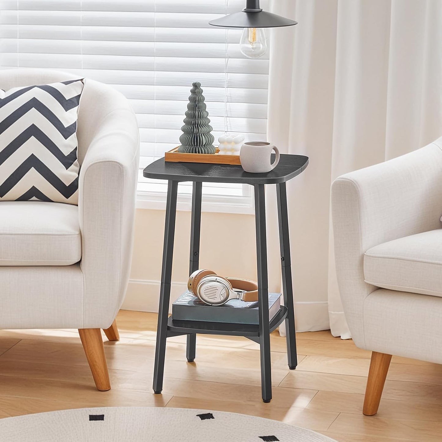 Side Table, 2-Tier Square Sofa End Table, Small Storage Nightstand, for Small Spaces, Living Room Bedroom Accent Table, Rustic Brown and Black BF181BZ01
