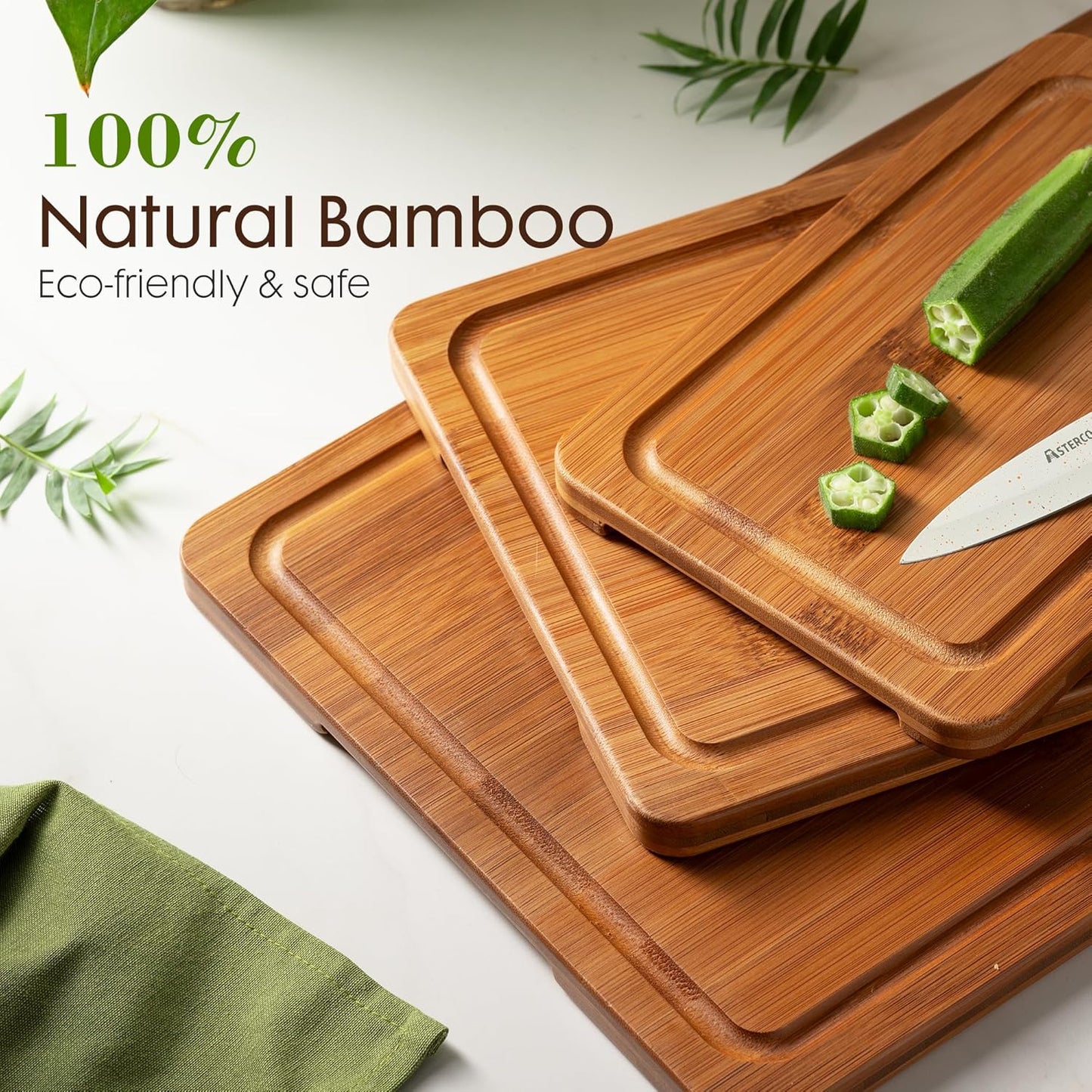 Deep-Carbonized Bamboo Cutting Boards for Kitchen with Wood Storage Stand, Reversible Charcuterie & Chopping Boards with Juice Grooves and Easy-Grip Handles, Knife-Friendly, Kitchen Gift