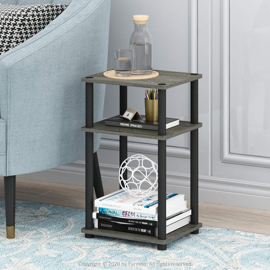 JUST Side Table, 3-Tier End Table, Open Shelves Night Stand, Bedside Table, Toolless Assembly, for Living Room, Bedroom, Bathroom, French Oak