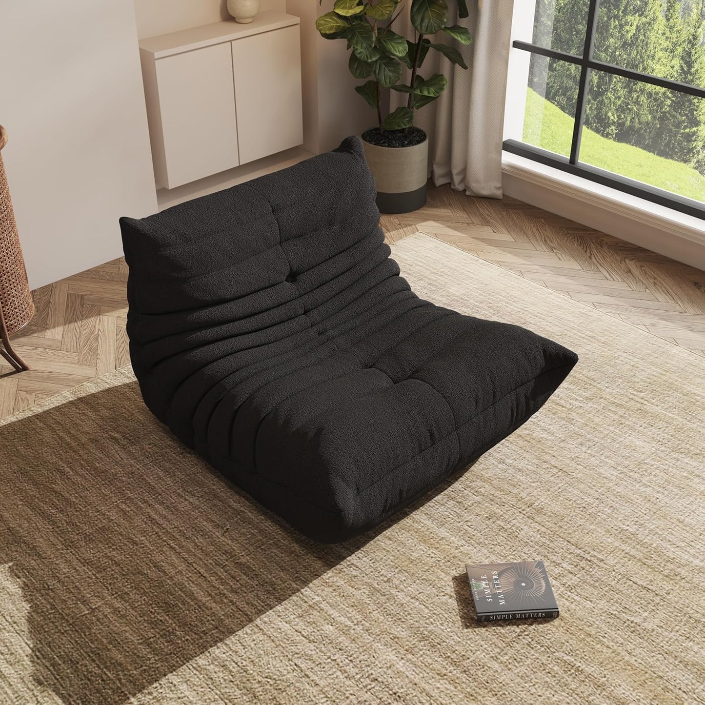 Bean Bag Chair, Oversized Bean Bag Chair for Living Room, Fireside Chair for Adults with Memory Foam Filled, Big Accent Sofa Lounge Floor Sofa for Gaming, Reading, No Assembly Required. (Burgundy)
