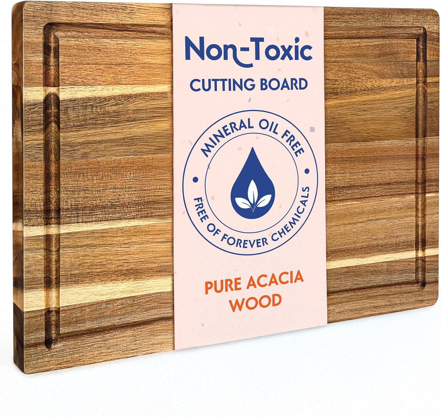 Non Toxic Wood Cutting Board - Conditioned with Natural Beeswax Flaxseed & Lemon Oil - Free of Mineral Oil - Made of FSC Certified Acacia Wood - 16" X 11" Thick Cutting Board by