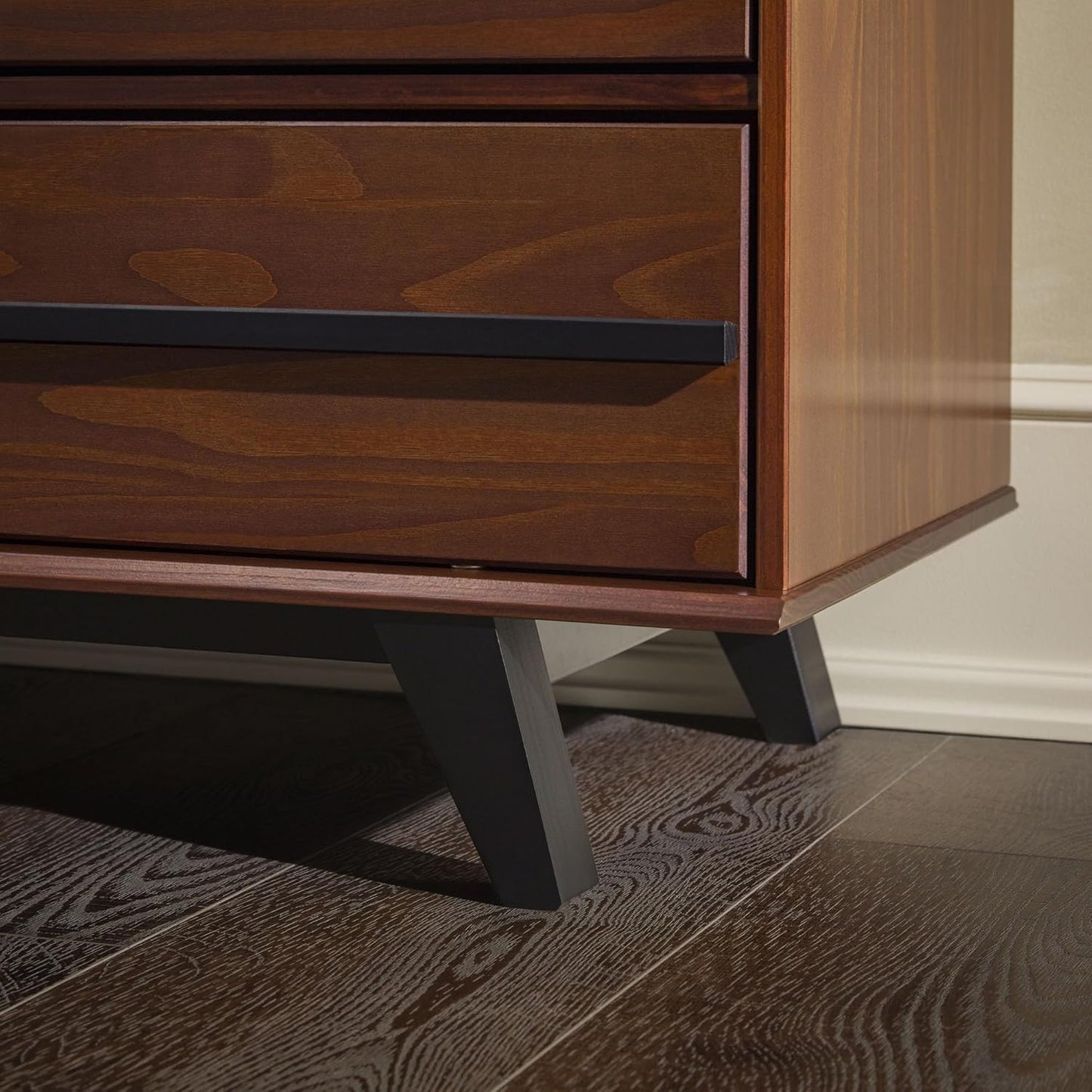 Malhia Contemporary Minimalist Solid Wood 6-Drawer Dresser, 60 Inch, Walnut