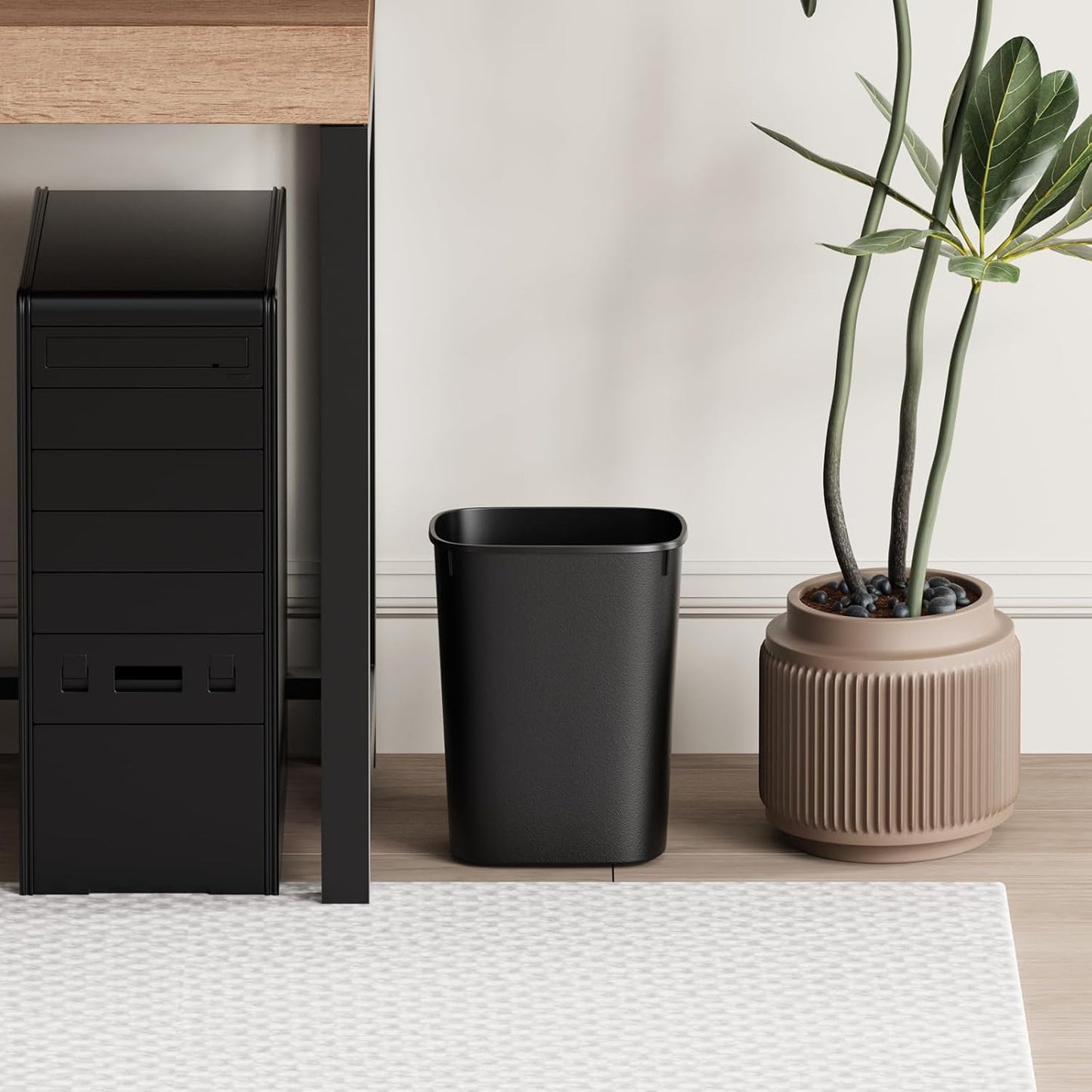 Small Bathroom Trash Can, 2.6 Gallon Slim Mini Garbage Can Small Trash Bin Plastic Waste Basket for Dorm Room, Bedroom, Office, Toilet (Black)