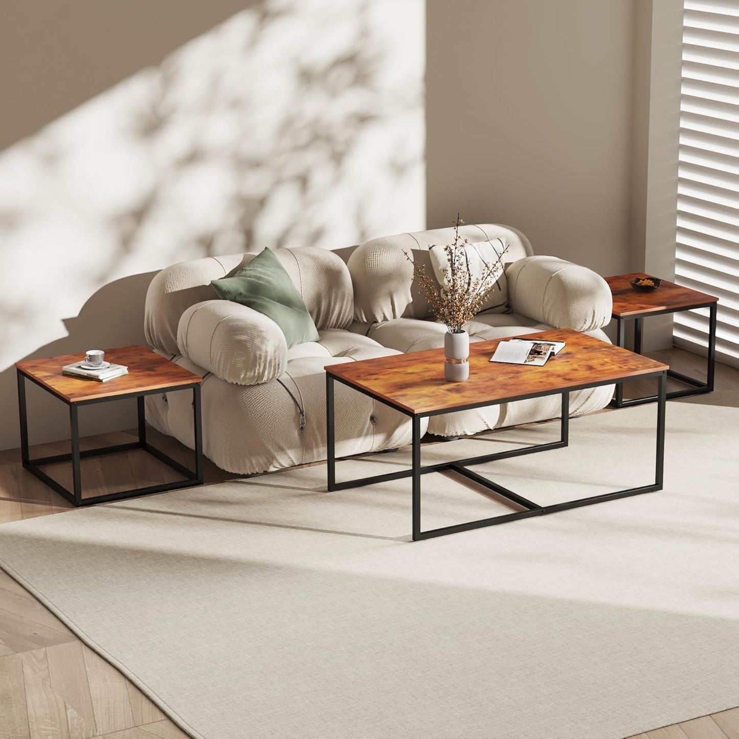 Nesting Coffee Tables,3 Piece Living Room Coffee Table,Industrial Rectangular Coffee Table Set,End Table Side Tables for Living Room Bedroom