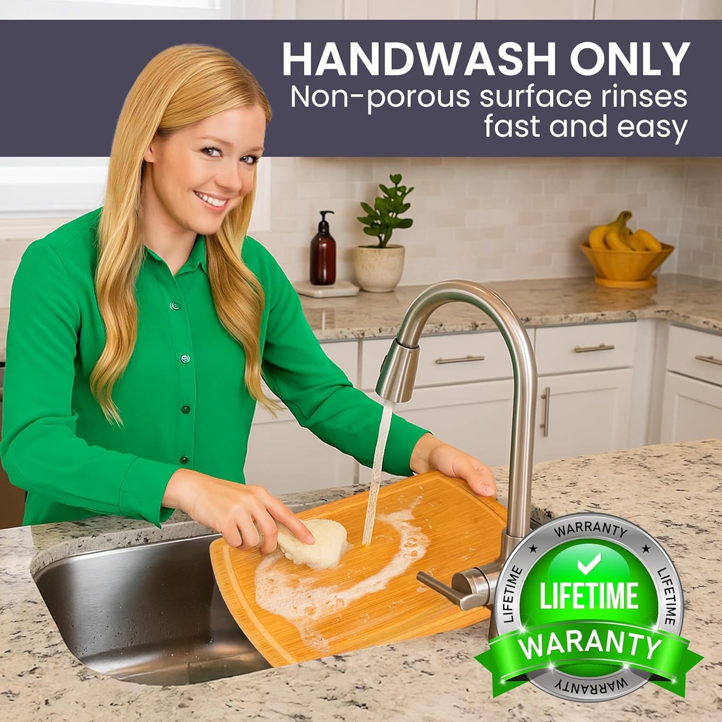 Glue-Free Surface™ Extra Large Bamboo Cutting Board Set – for Chopping Vegetables, Carving Meat, Slicing Bread, and Serving Cheese & Charcuterie for Safer Family Meal Prep – for Health Conscious Chefs