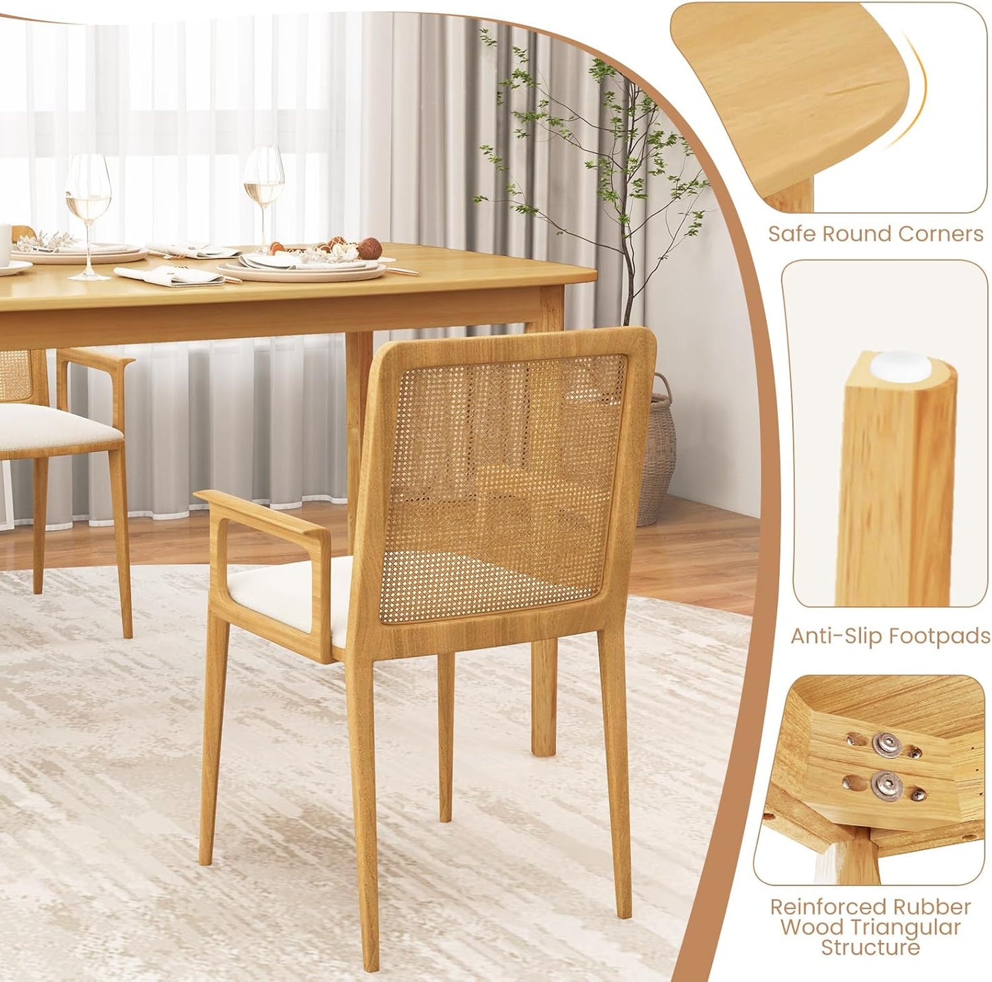 Rectangular Dining Table, Mid Century Modern Kitchen Table, Vintage Coffee Table W/Tabletop & Solid Wood Legs, Wood Farmhouse Table (Natural)