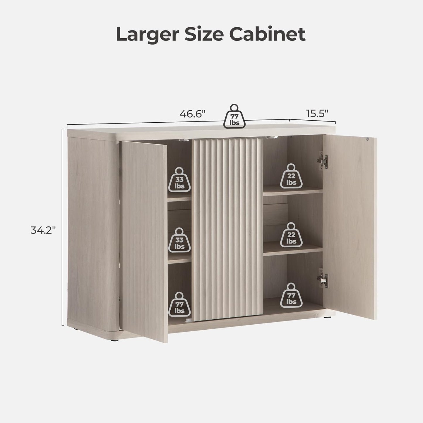 Buffet Cabinet with Storage Accent Sideboard with 3 Doors Modern 46.6" Wide Credenza Fluted Buffet Table Media Console Cabinet Entryway Cabinets for Living Room Kitchen Dining Room Hallway