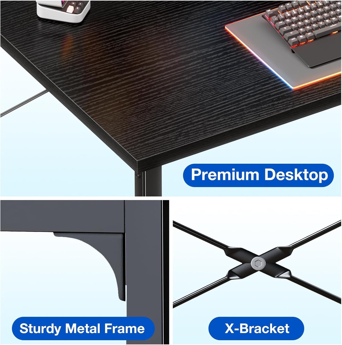 48 Inches Computer Desk for Small Spaces, Study Table for Home Office, Writing Desk with Headphone Hooks, Black