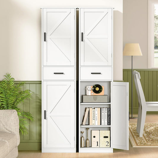 Tall Bathroom Cabinet, Storage Cabinet with 6 Shelves & Drawer, Bathroom Storage Cabinet with Adjustable Shelves, Tall Cabinet for Living Room, Home Office, White