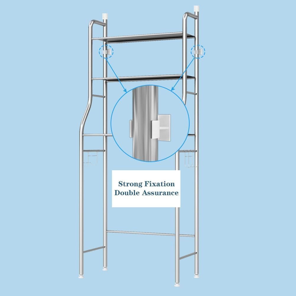 3-Tier over the Toilet Storage, Freestanding Metal Bathroom Shelves, above Toilet Storage Rack with Hooks and Paper Holder, Space-Saving, for Bathroom Restroom Laundry, Black