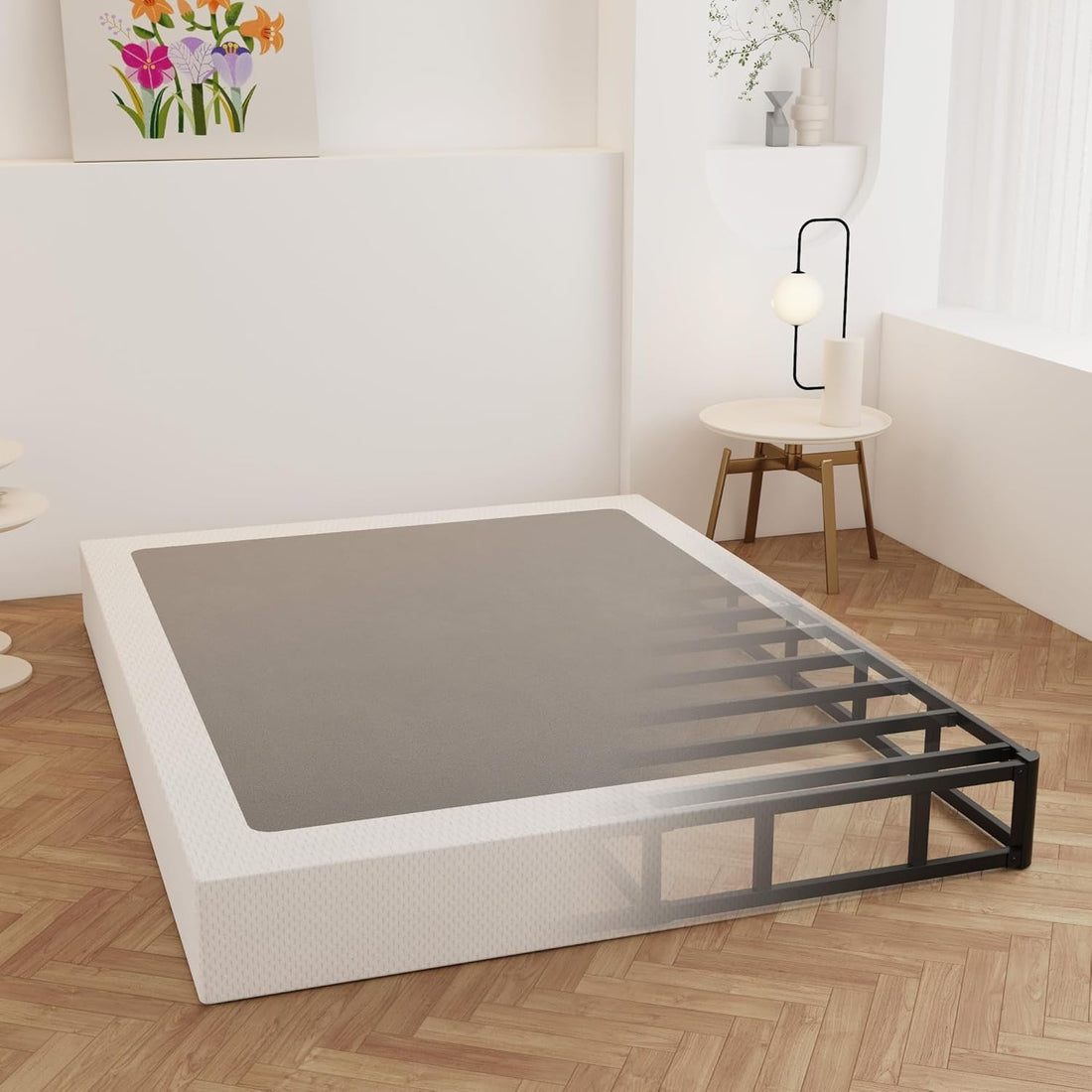 9 inch heavy duty metal box spring with fabric cover for a queen bed